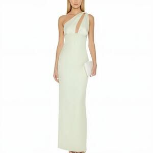 NWT Lovers + Friends Jolene One-Shoulder Satin Gown Sage Green M Wedding Guest